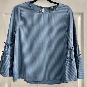 Express Blue Striped Bell Sleeve Blouse Size Small